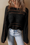 Blackish Green Hollow Out Cable Knit Cropped Sweater