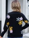 Angel Wings Flower Round Neck Dropped Shoulder Sweater - Cocoa Yacht Club