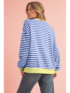 Green Stripe Contrast Edge Oversized Sweatshirt