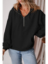 Smoke Green Half Zipper Kangaroo Pockets Drop Shoulder Hoodie