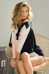 BiBi Color Block Quarter Neck Short Dolan Sleeve Top