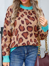 Angel Wings Leopard Round Neck Long Sleeve Sweater - Cocoa Yacht Club