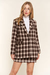 And The Why Full Size Plaid Brushed One Button Blazer - Cocoa Yacht Club