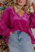 Bright Pink Plus Size Ruffled Sleeve V Neck Velvet Blouse