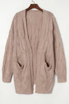 Apricot Ribbed Trim Hollow Knit Side Slits Cardigan