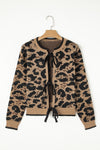 Brown Leopard Print Bow Tie Knit Cardigan