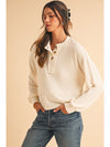 Apricot Textured Lantern Sleeve Henley Top