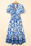 White Floral Ruffle Hem Pop of Color Neckline Dress