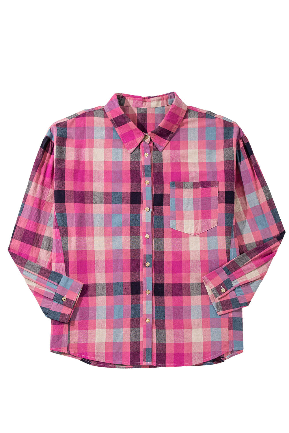 Rose Checkered Print Button-up Plus Size Shirt