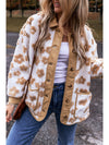 Light French Beige Cute Flower Pattern Button Up Fleece Jacket