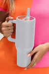 Pear Green Frosted Stainless Handle Large Vacuum Cup with Straw 1200ml