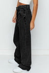 Sky Blue Mid Rise Asymmetrical Waist Wide Leg Jeans
