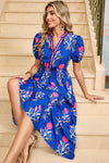 White Floral Ruffle Hem Pop of Color Neckline Dress