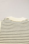 Beige Stripe Turn-down Collar Sleeveless Knitted Top