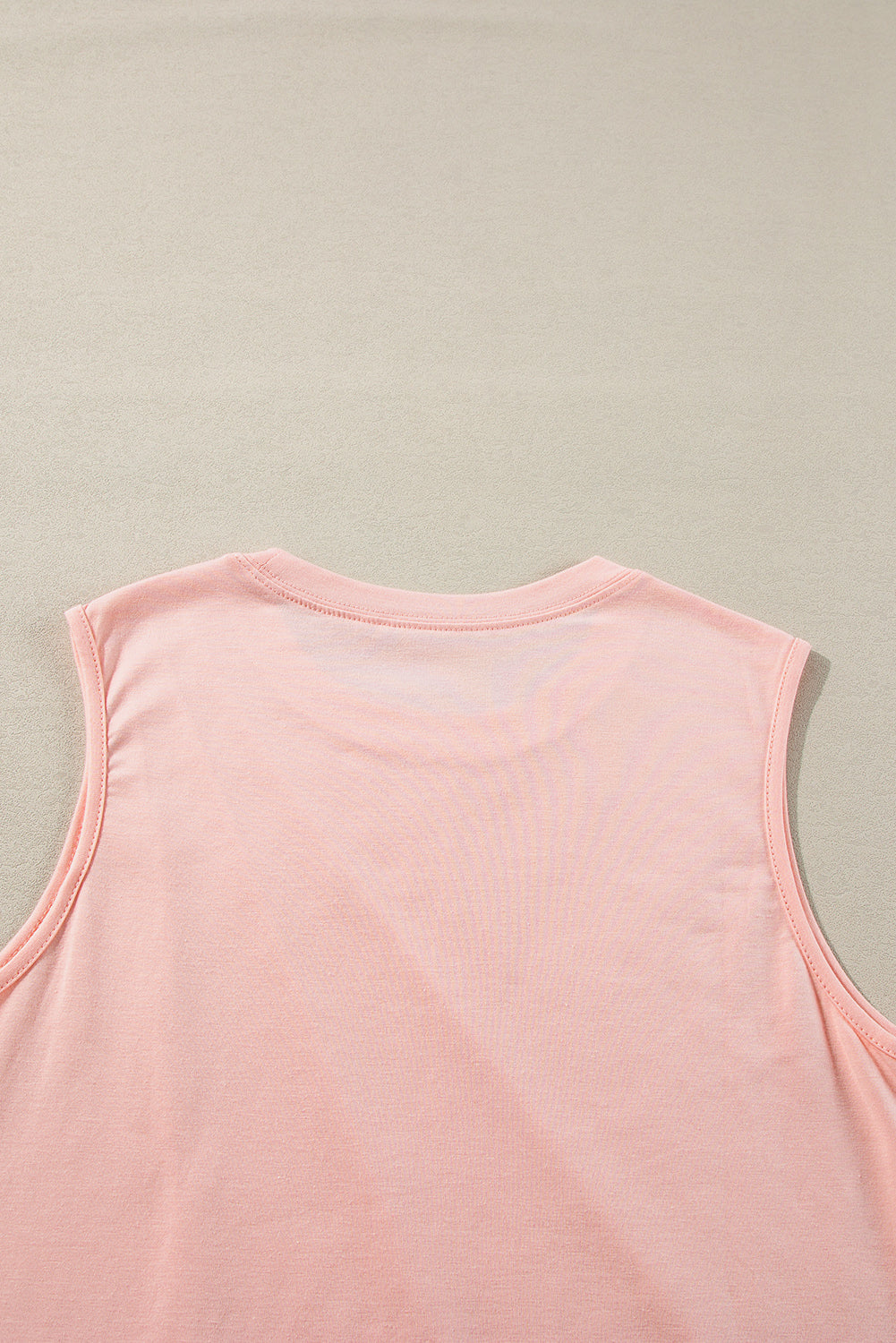 Light Pink Solid Color Crew Neck Pleated Sleeveless Top