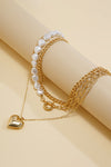 Gold 3pcs Layered Pearl Chain Bow Charm Necklace Set