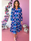 Blue Floral Peasant Sleeve Tiered Ruffle Midi Dress