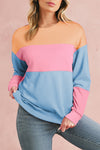 Sky Blue Colorblock Drop Shoulder Sweatshirt