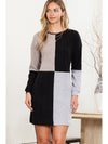 Black Ribbed Color Block Drop Shoulder Long Sleeve Mini Dress