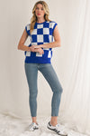 Dark Blue Checkered Knit Top