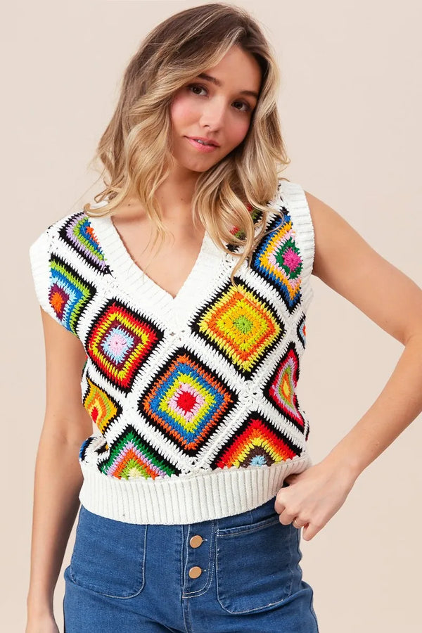 BiBi Diamond Granny Square Sweater Vest
