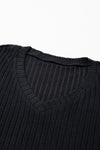 Black Slouchy Ribbed Knit V Neck Top & Pants Loungewear Set