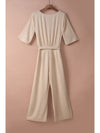 Apricot Boat Neck Knot Wide Leg Jumpsuit