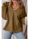 Smoke Green Half Zipper Kangaroo Pockets Drop Shoulder Hoodie