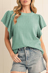 Beige Solid Color Textured Ruffle Short Sleeve Knit Top