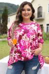 Red Plus Size Floral Print Half Sleeve Blouse