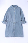 Light Blue Casual Buttoned Ruffle Denim Short Dress