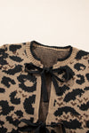 Brown Leopard Print Bow Tie Knit Cardigan