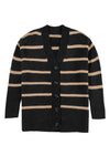 Black Stripe Buttoned V Neck Drop Shoulder Loose Cardigan