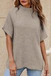 Apricot Mock Neck Short Batwing Sleeve Sweater