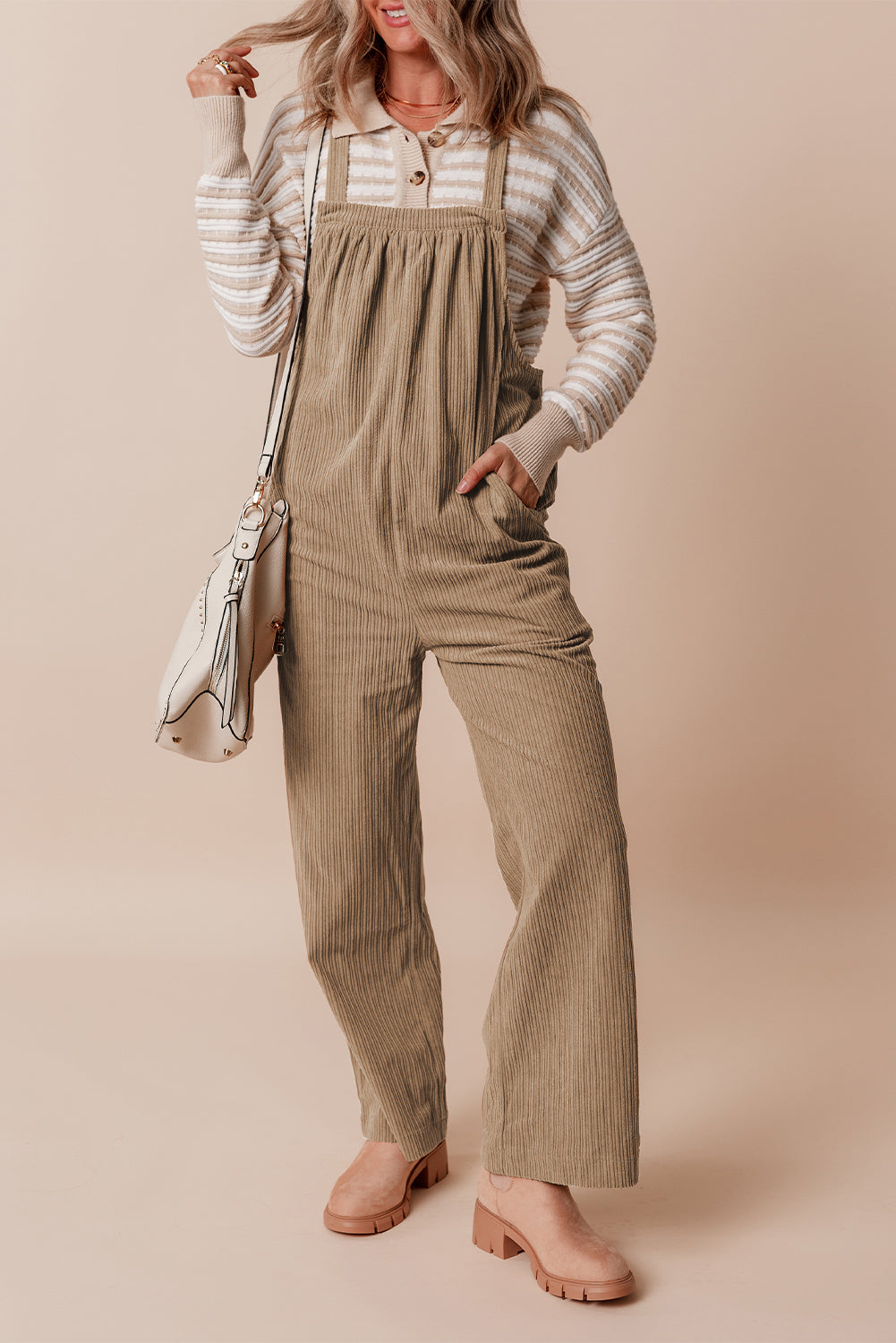 Real Teal Plain Pocketed Loose Fit Corduroy Overalls