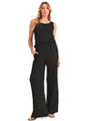 Black Crinkled U Neck Tank and Wide Leg Pants Set