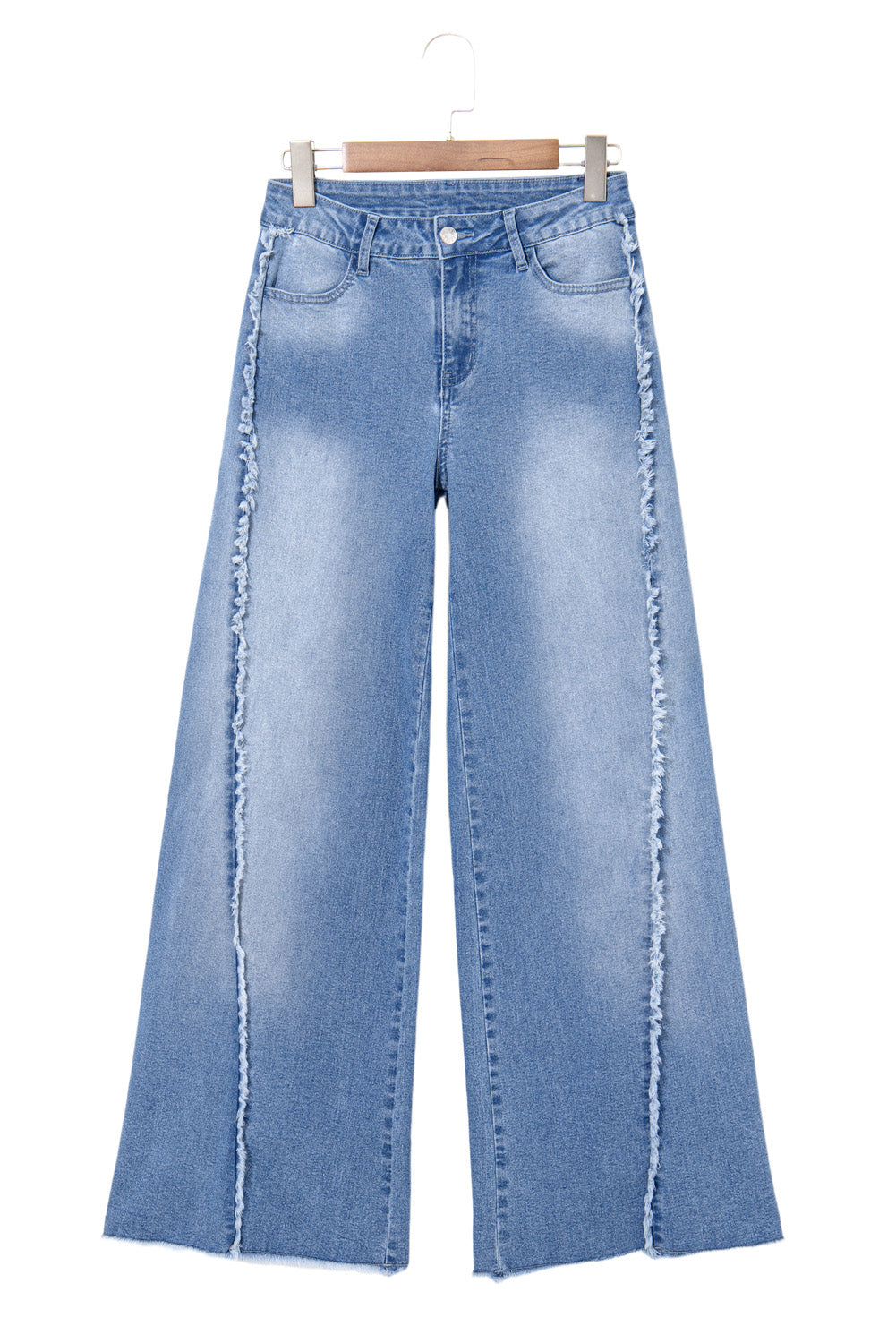 Beau Blue Vintage Stitching Raw Hem Flared Jeans