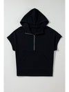 Bonbon Half Zipper Kangaroo Pocket Short Sleeve Hoodie