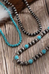 Black 3pcs Retro Turquoise Beaded Necklace Set