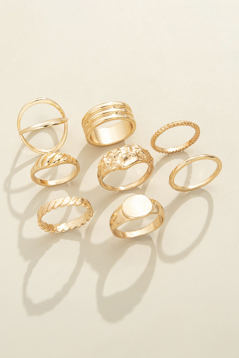 Gold 8Pcs Minimalism Alloy Ring Set