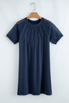 Dark Brown Contrast Lace Raglan Sleeve Pleated Detail Shift Dress