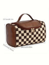 Black Checker Print Leather Zipper Makeup Bag