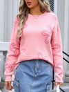 Angel Wings Flower Round Neck Dropped Shoulder Sweater - Cocoa Yacht Club