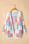 Orange Checkered Drop Shoulder Exposed Seam Open Front Cardigan