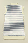 Blue Striped Zip Collar Patchwork Ribbed Mini Dress