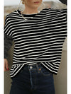 Black Stripe Patchwork Loose Long Sleeve Tee - Cocoa Yacht Club