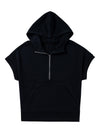 Bonbon Half Zipper Kangaroo Pocket Short Sleeve Hoodie