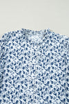 Blue Floral Print Lace Detail Puff Sleeve Shirt