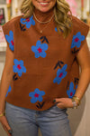 Chestnut Vintage Floral Pattern High Neck Sweater Vest