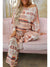 Multicolour Geometric Print Puff Sleeve Pullover and Pants Lounge Outfit